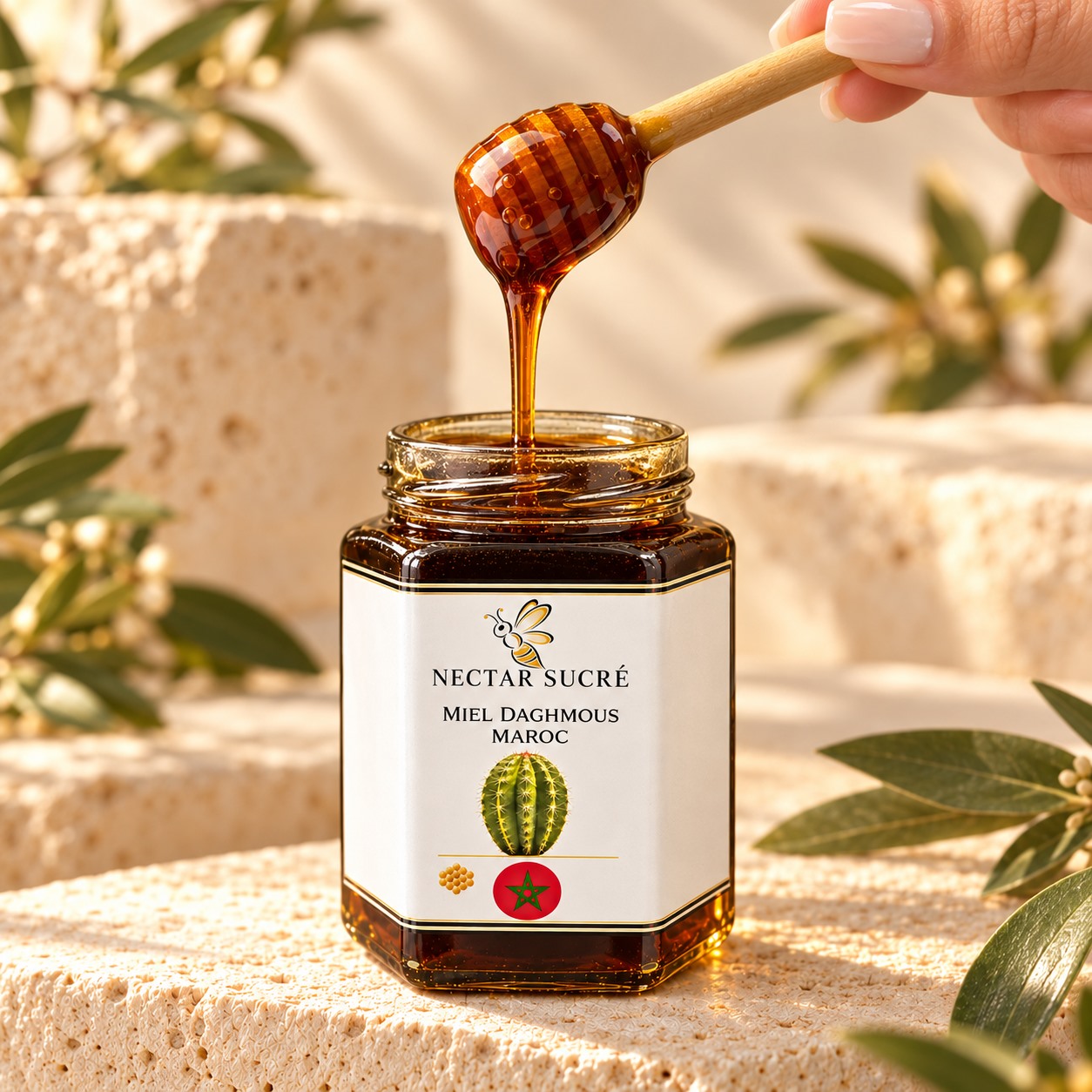 Miel de Daghmous du Maroc — Texture du miel Ã  la cuillÃ¨re â€” vue studio