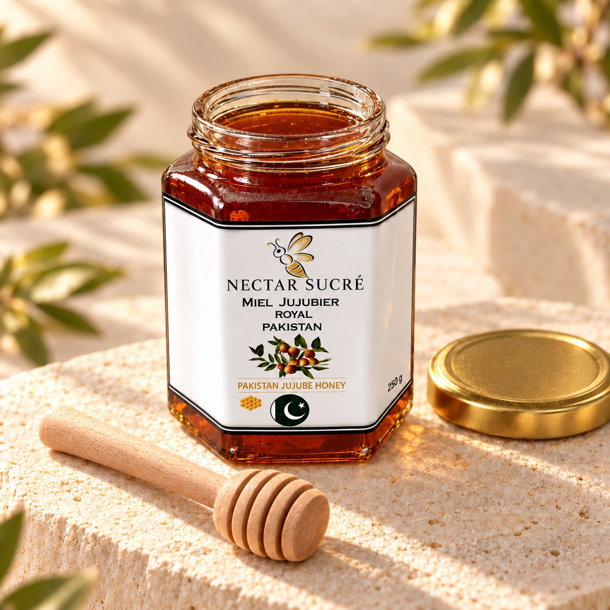 Miel de jujubier du Pakistan (Sidr Maliki) — Pot ouvert â€” vue studio