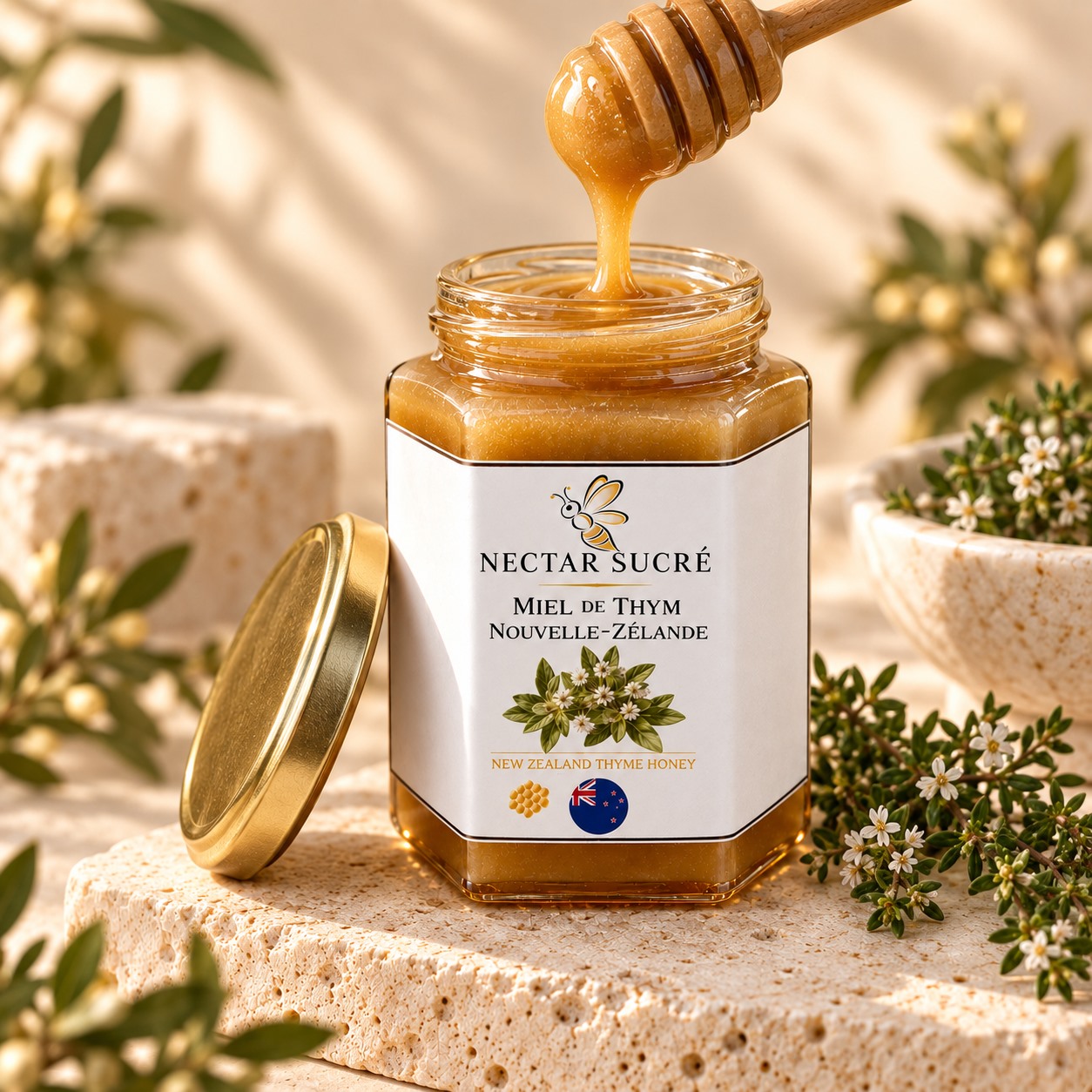 Miel de thym de Nouvelle-Zélande — Texture du miel Ã  la cuillÃ¨re â€” vue studio